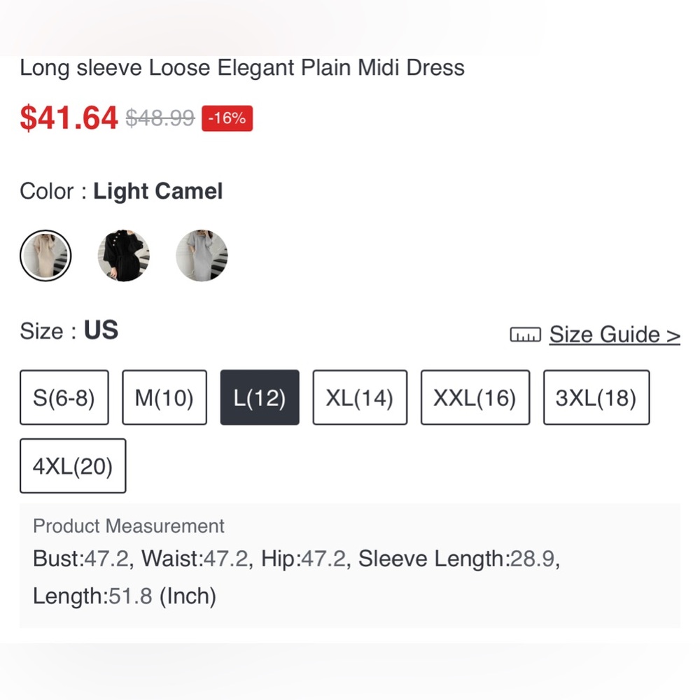 STYLEWE Long Sleeve Sweater Midi Dress with Button Details and Pockets Large - Picture 7 of 7